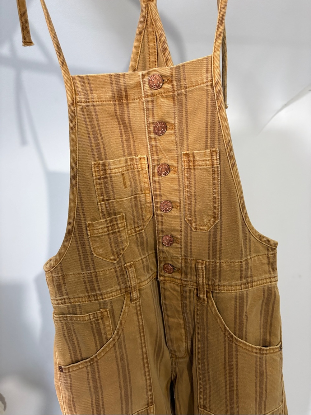 Anthropologie Pilcro Striped Camel Brown Button-Front Overalls - Picture 13 of 14